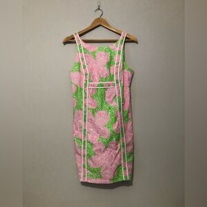 Lilly Pulitzer 100% Cotton Women’s 6 Pink Green Floral Mini Sleeveless Dress